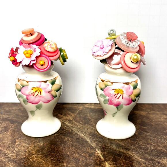 Vintage “Noritake” Upcycled Button Bouquets Shakers - Picture 1 of 7